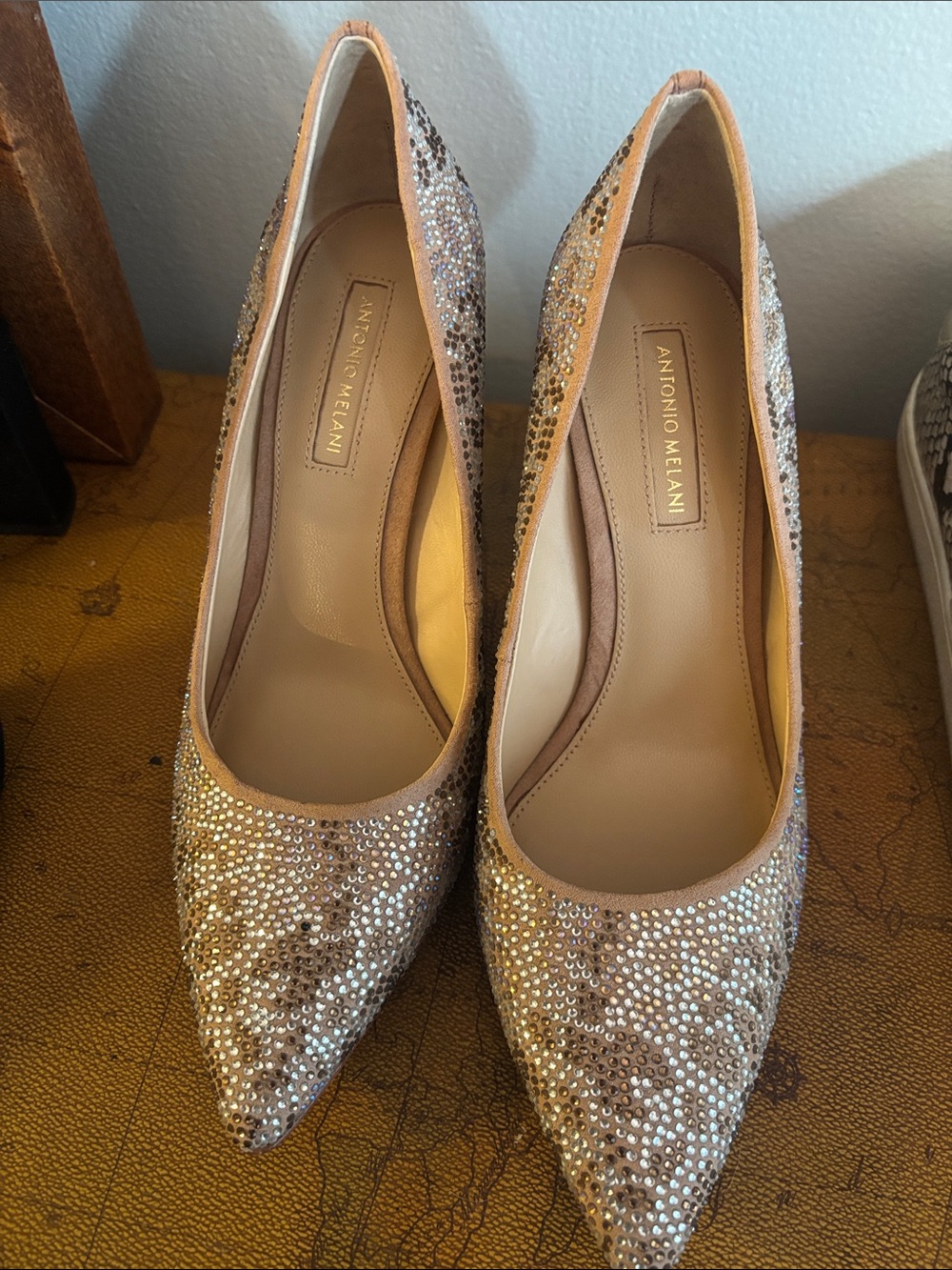 ANTONIO MELANI Rose/Gold Sequin Pointed-Toe Pumps